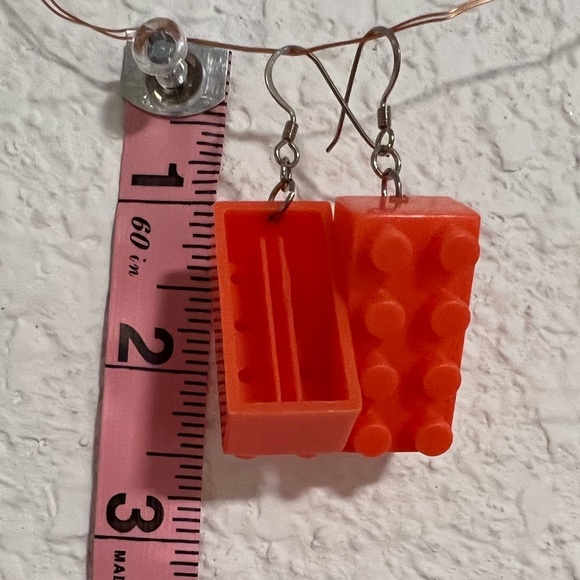 Orange Lego Dangly Earrings - Picture 2 of 2